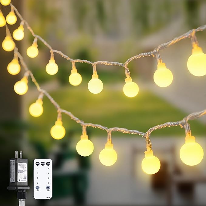 100ft Globe String Lights Indoor Outdoor Waterproof, 200 LED Christmas fairy Lights Plug in with Remote, Connectable Hanging Lights for Bedroom Classroom Camping Patio Wedding Garden Decor, Warm White