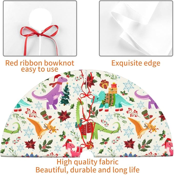Cute Dinosaur Christmas Tree Skirt Xmas Tree Mat Halloween Christmas Tree Ornaments Decorations Holiday Party Indoor Outdoor 30"