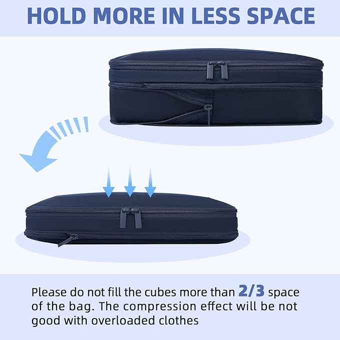 BAGAIL 4 Set/6 Set/8 Set Compression Packing Cubes Travel Accessories Expandable Packing Organizers (Square Mesh, 06-Navy)