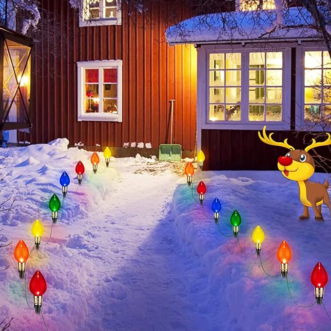 Brightown C9 Christmas Pathway Lights Outdoor-17.4 Ft 10 Lights C9 Walkway Lights Waterproof for Ground Sidewalk Driveway Yard Outdoor Christmas Decorations