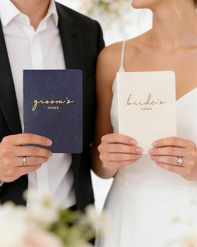 WeddingGiftsWedding Vow Books for Bride and Groom, His and Hers Vow Books for Wedding-Soft Touch Gold Foil Engraving, Engagement | Wedding Essentials