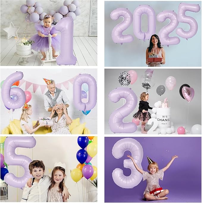 40 Inch Purple Number Balloons Light Purple 0 Balloon Matte Purple Birthday Balloons 0-9 Birthday Wedding Party digital Decorations (Number 0)
