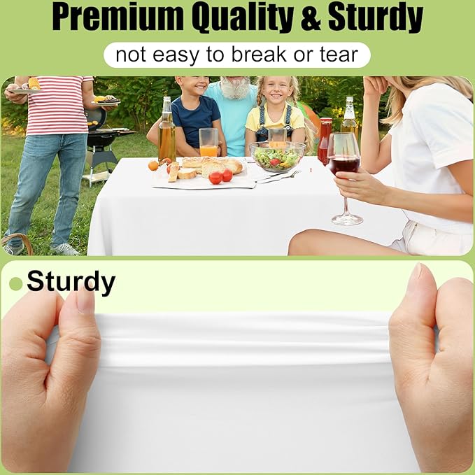 Smiry Disposable Table Cloth - 15 Pack, 54 x 108 Inch Waterproof Rectangle Tablecloths for Parties, Decorative Plastic Table Cover, Leakproof & Sturdy, White