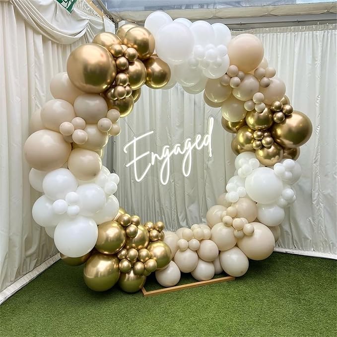 Beige and Champagne Gold Balloon Set, 60Pcs 12 Inch Nude Cream Retro White Sand Balloons with Metallic Champagne Gold Confetti Latex Balloons for Birthday Wedding Baby Bridal Shower Party Decorations