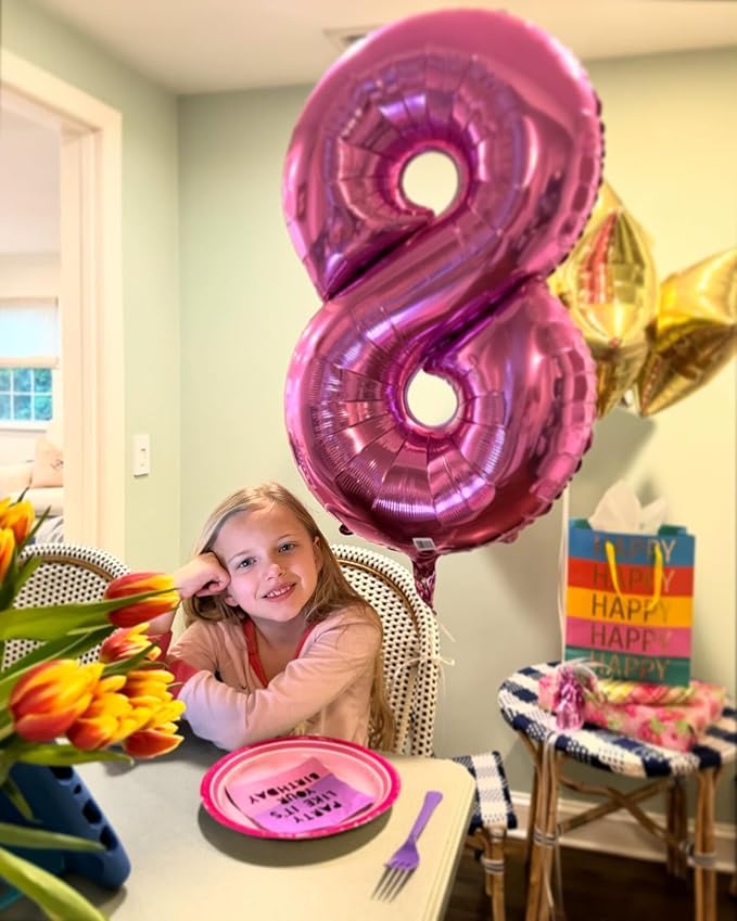 Pink Number 4 Balloon 40 Inch, 4th Birthday Party Decorations for Children, Giant 4 Foil Balloon for Party Supplies