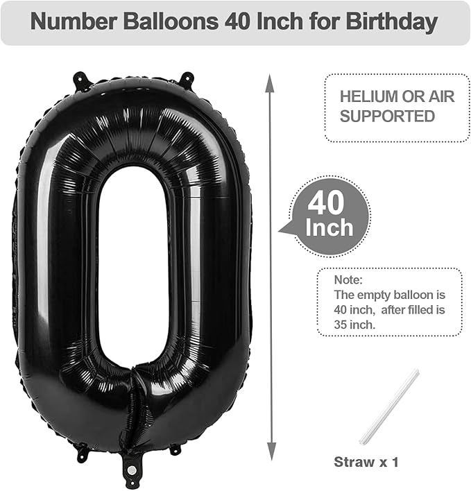 Number 10 Balloons, Balloons for Man Woman 10th Black Birthday Party Decoration, 40 Inch Foil Number Ballon for 10, 100 Anniversary, Bridal Shower, Graduation, Halloween, New Year