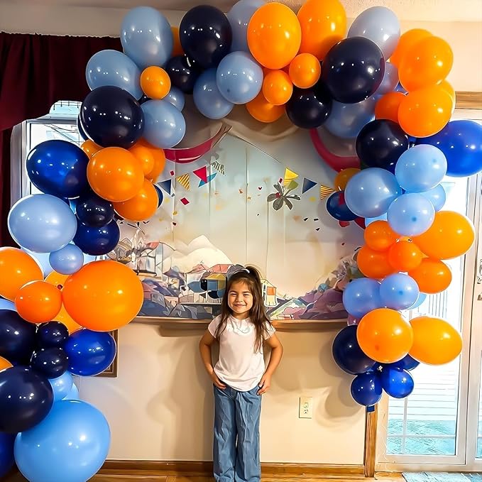 Blue and Orange Balloon Arch Kit, Navy blue and orange Balloon Garland Kit, Blue and Orange Party Balloons for Boys Birthday Graduation Class of 2025 Themed Party Decorations