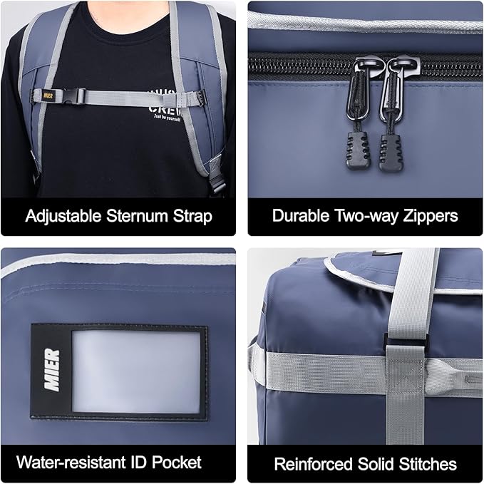 MIER Water Resistant Backpack Duffle Heavy Duty Convertible Duffle Bag with Backpack Straps for Gym, Sports, Travel