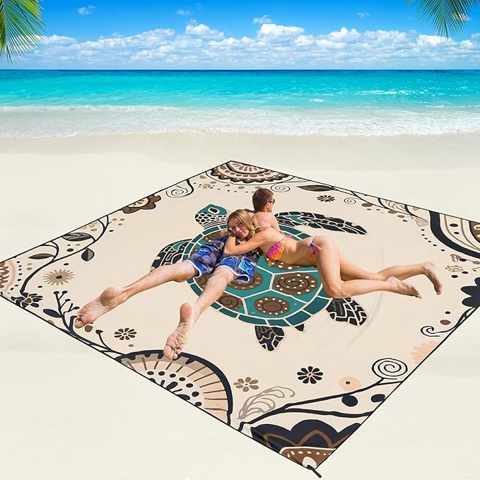 WIWIGO Beach Blanket Waterproof Sandproof Beach Mat 79" X 83"/10'x9'for 2-8 Adults Quick Drying Outdoor Picnic Mat Beach Accessories for Travel, Camping, Hiking