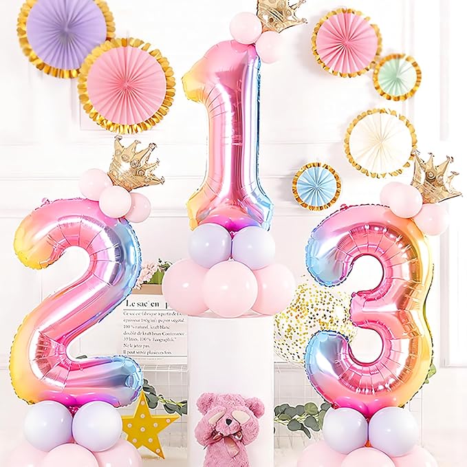 40 Inch Giant Rainbow Number 2 Balloons, Birthday Balloons, Helium Mylar Foil Big Number Balloons for Birthday Party Decorations, Kids' Birthday Anniversary Party Baby Shower Unicorn Parties
