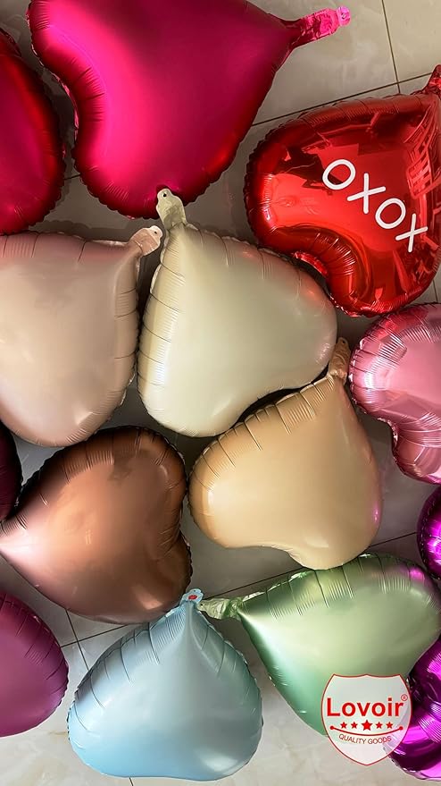 Lovoir 12 Pcs Silver Heart Shape Foil Mylar Balloons 18 Inch Love Balloons for Valentine's Day Birthday Party Decorations Wedding Engagement Romantic Decor (Pearl Pink & Pearl Purple & Silver)