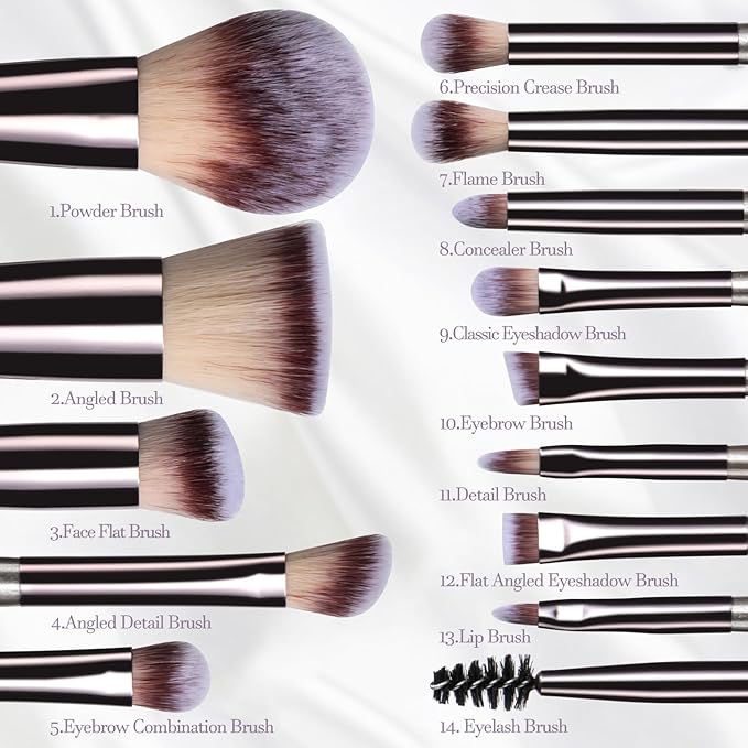 Travel Makeup Brush Set BS-MALL 14 Pcs with 1 Pcs Makeup Sponge – Essential Foundation Powder Concealers, Eye Shadows, Blush Makeup Brushes with Travel Makeup Case (Champagne)
