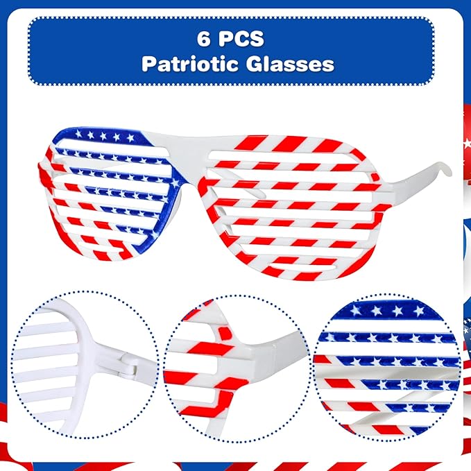 MGparty 12pcs 4th of July Headbands and Glasses for Kids Adults 4th of July Party Favors Supplies Patriotic Accessories Decorations