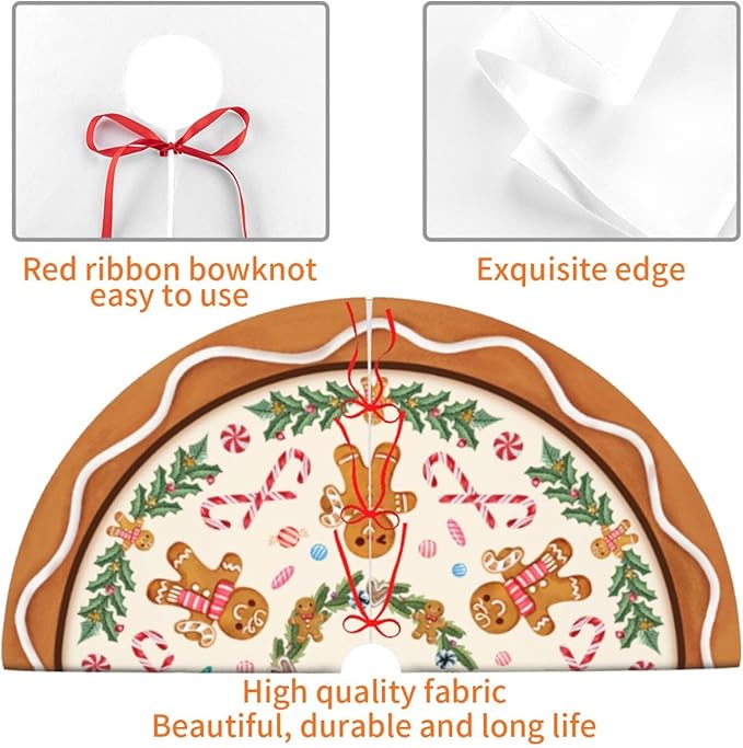 Candy Gingerbread Man Christmas Tree Skirt Xmas Tree Mat Halloween Thanksgiving Christmas Tree Ornaments Decorations Holiday Party Indoor Outdoor 36"