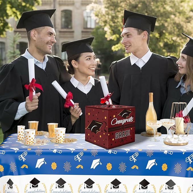 Graduation Card Box, Graduation Party Decorations 2025, Maroon Graduation Box, Graduation Card Holder, Foldable Cardboard Congrats Grad Card Gift Box for Graduation Party Supplies Party Favors