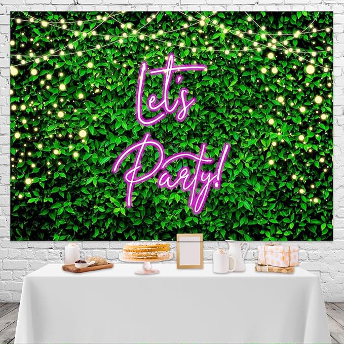 Mocsicka Let's Party Backdrop Greeny Glitter Lights Happy Birthday Background Let's Party Kids Chirldren Birthday Party Supplies Photo Booth Props(5x3ft)