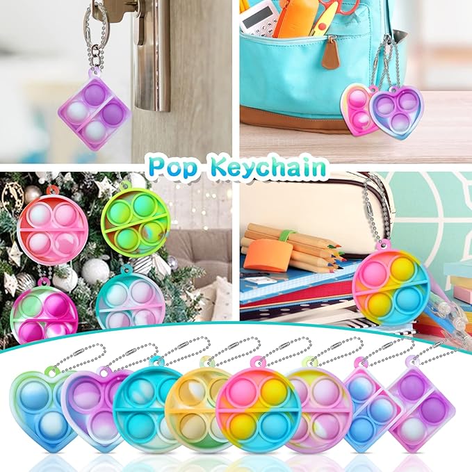 Pop Fidget Keychain 30 Pack ,Mini Fidget Toys Bulk ,Sensory Toys for Kids ,Party Favors for Kids 4-8,8-12 Year ,Back to School Gifts for Classroom ,Easter Goodie Bags Stuffers