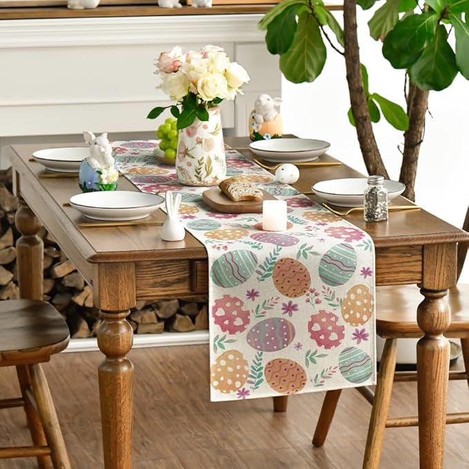 Artoid Mode Watercolour Easter Eggs Table Runner, Seasonal Spring Kitchen Dining Table Decoration for Home Party Decor 13x36 Inch