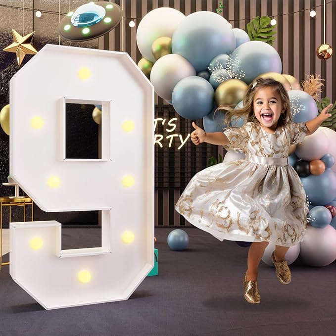 imprsv 3FT Marquee Numbers, Light Up Numbers for 9th 90th Birthday Decorations Anniversary Party Decor, Number 9 Light Up Number, Pre-Cut Foam Board Kit