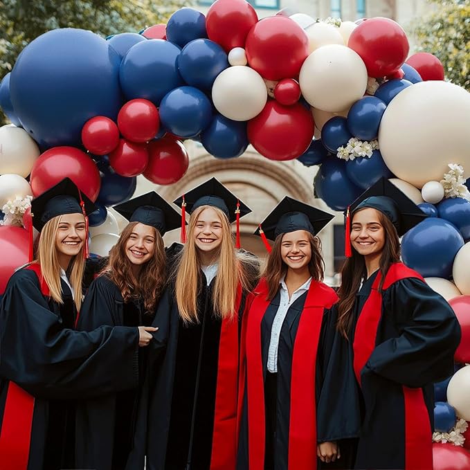 Red White Blue Balloons Arch Kit, Double Stuffed Dark Ruby Red Navy Blue Ivory White Balloons Garland for Patriotic Baseball Graduation Nautical Birthday Party Independence Day Decoration