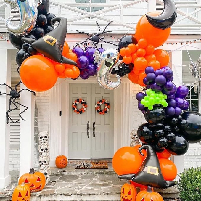 Halloween Party Balloons Set, Black Purple Orange Green Balloons 50Pcs 12inch Purple Orange Black Lime Green Balloon for Halloween party Celebration Birthday Spooky Ghost Party Decoration