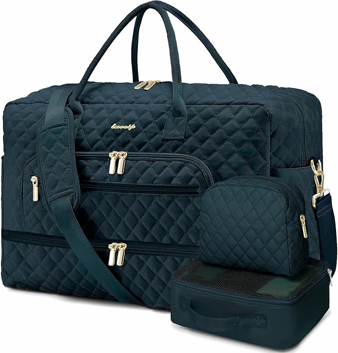 Large Women Travel Duffle Bag - Carry on Overnight Weekend Travel Duffel Tote Gym Bag with Wet Pocket Toiletry Weekender Overnight Bag for Travel Business Trips Sports Hospital 3 Pcs Set