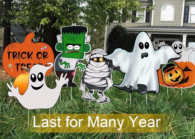 10PCS Yard Signs Halloween Props Pumpkin Ghost Monster Stakes for Decorations Outdoor Lawn Decor