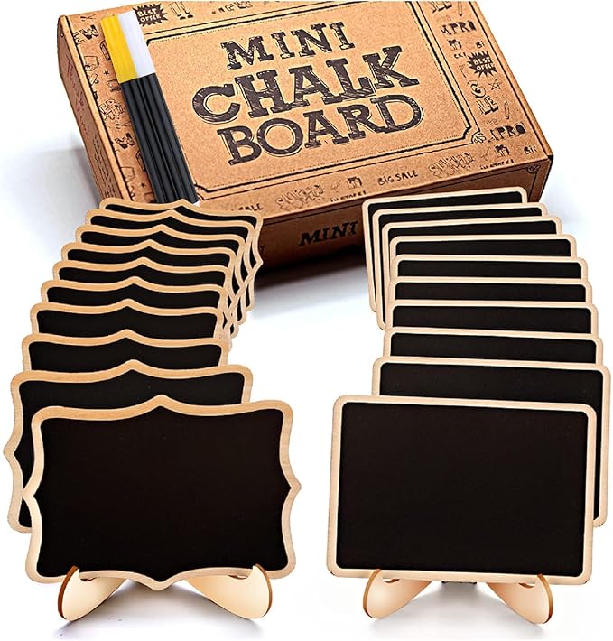 Mini Chalkboard Signs, 20 Pack Framed Small Chalk Board Food Labels with Easel Stand for Party Buffet or Wedding Celebration, Wooden Blackboard as Place Cards for Table Setting or Numbers