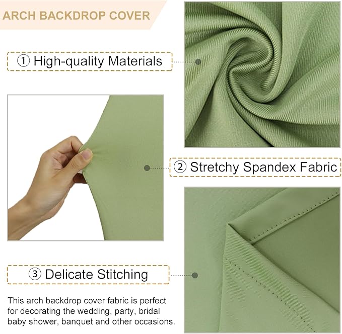 Arch Cover Set of 3 Sage Green Arch Cover Spandex Arch Backdrop Cover Chiara Round Top Arched Covers Backdrop Fabric for Wedding 5FT 6FT 7FT Party Arches Covers for Birthday Baby Shower