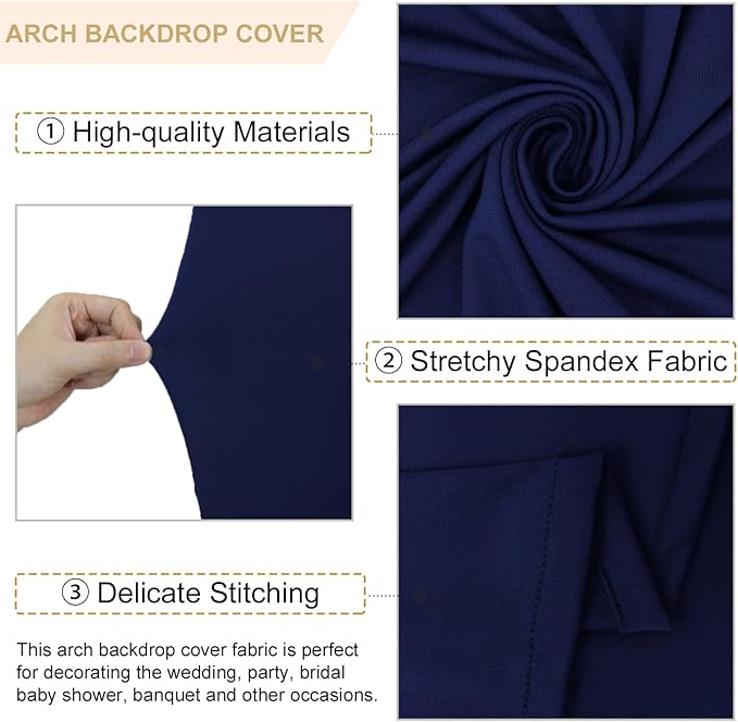 Navy Arch Set - 3 Round Top Wedding Arch Covers - Spandex Backdrop Fabric - 5FT, 6FT, 7FT - Stretchy Decorative Supply for Baby Showers