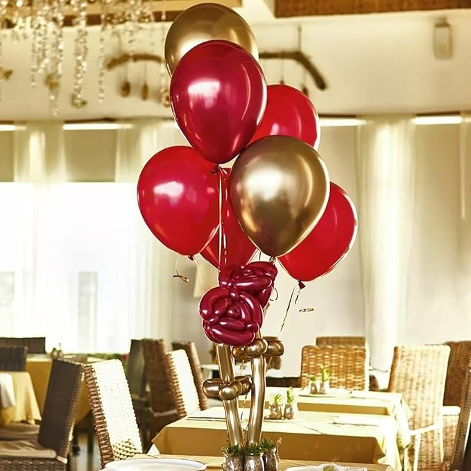 Red and Gold Balloon, 60 Pack 12 Inch Different Shades Red Party Balloons, Dark Red and Metallic Gold Confetti Balloons for Women Wedding Bridal Shower Birthday Christmas Party Decorations