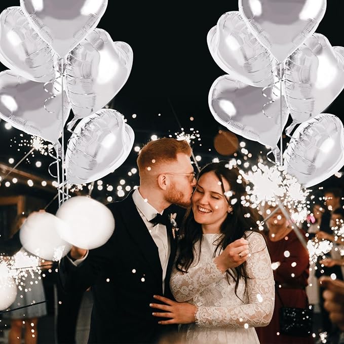 TONIFUL 30Pcs 18 Inch Silver Heart Balloons Silver Heart Shape Foil Mylar Balloons Decoration for Birthday Valentine's Day Wedding Bridal Shower Anniversary Engagement Party Supplies