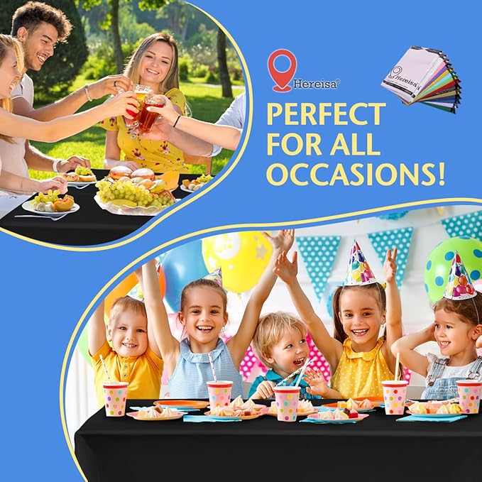 8-Pack Black Disposable Plastic Tablecloths Round 84 Inch Diameter - Heavy Duty Waterproof Party Table Covers for Weddings, Banquets & Events