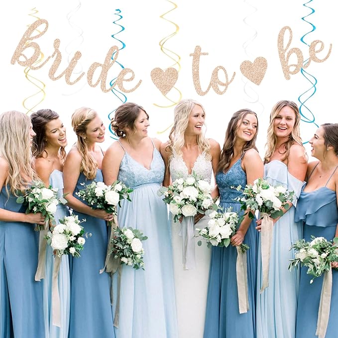 Beige-Champagne-Blue Boho Bachelorette Party-Decorations - 21pcs Women Bridal Shower Banner Garland,Bride To Be Paper Streamers Lanterns,Flower Tissue Pom Poms Fan Favors Wedding Decor Huglony