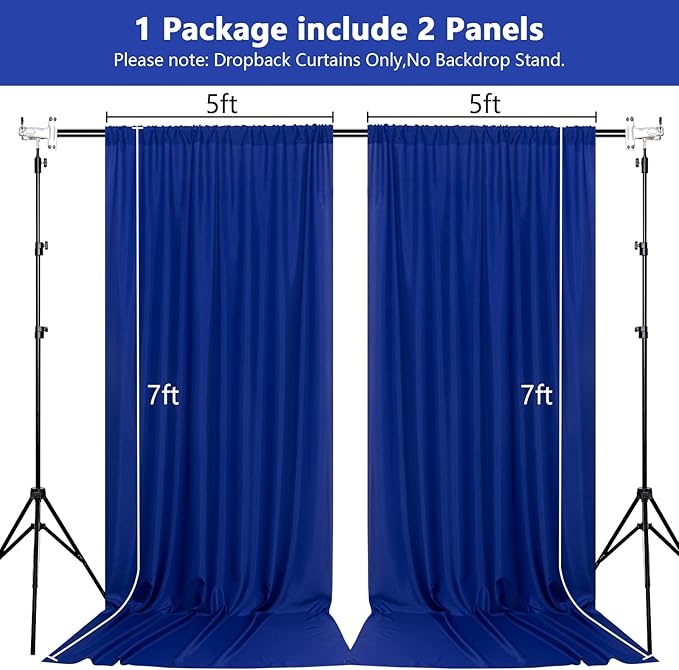 MEETSKY Royal Blue Backdrop Curtains for Parties Blue Curtains Photography Backdrop Drapes for Wedding Birthday Party Baby Showers Rod Pocket Home Sliding Door Decoration, 5ft x 7ft, 2 Panels