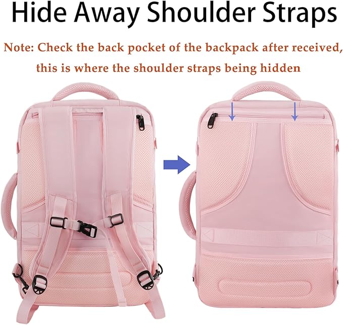 MATEIN Womens Travel Backpack, Extra Large Carryon Backpack Fits Overhead Bin, Cute Weekender Daypack for Travel on Airplane, Traveling Accessories for Women, Pink