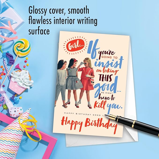 NobleWorks - 1 Sassy Happy Birthday Card Funny - Hilarious Grown-Up Card for Women, Wife, Stationery Humor - Good Looking C7024BDG