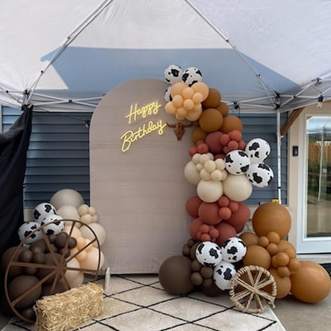 Cow Balloons Garland Arch Kit, 118pcs Brown Apricot Balloons Arch Kit 18/12/10/5 inch Brown Nude Tan White Latex Balloons for Woodland Cow Farm Theme Party Cowboy Birthday Baby Shower Decoration
