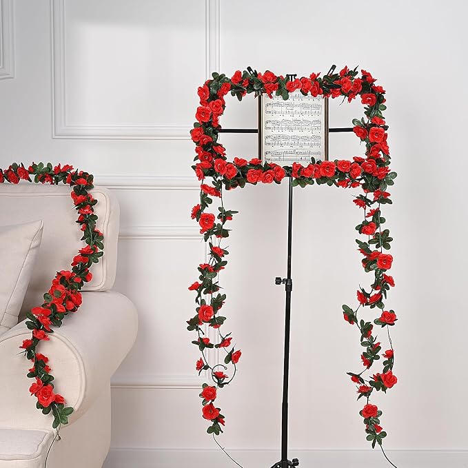 MARTINE MALL Flower Garland Rose Vines, 8 Strands 66Ft Flowers Vines for Bedroom, Rose Flower Garland Decoration, Red Rose Floral Garland for Room Table Birthday Wedding Party Garden Wall Decor