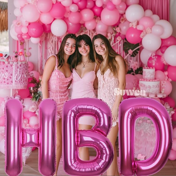 SUWEN 40 Inch Hot Pink Large Q Letter Balloons Big Foil Helium Letter Balloons A-Z Jumbo Mylar Happy Birthday Party Decorations for Woman Anniversary Party Supplies