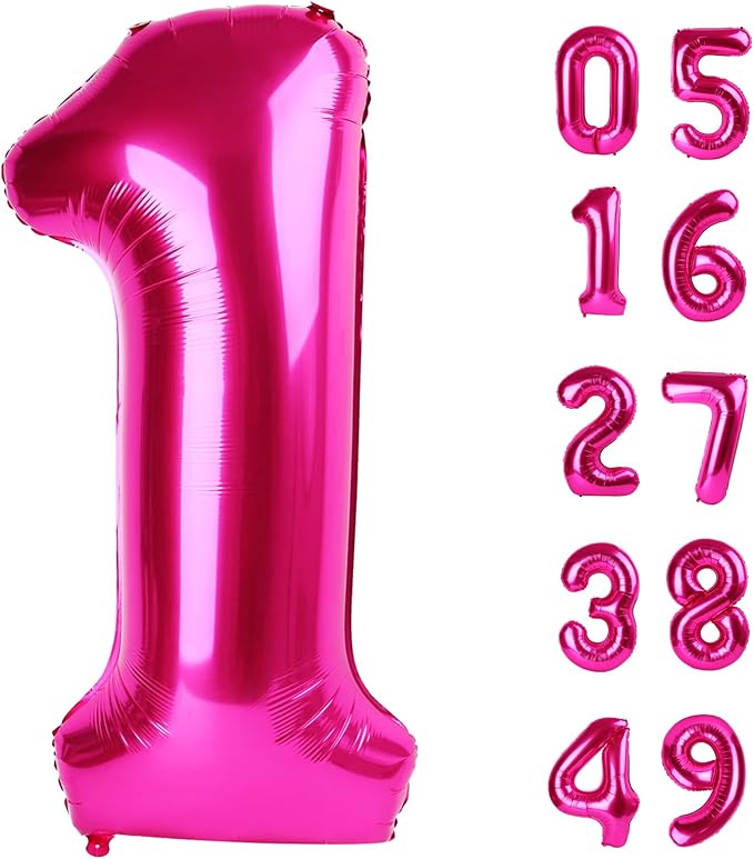 40 Inch Hot Pink 1 Number Balloon, 1 Number Balloons Birthday Decorations for Girl Kids Toddler Baby, Giant Number 1 Balloon