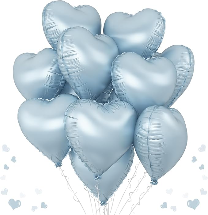 Baby Blue Heart Foil Balloons, 10PCS Light Blue Heart Shape Balloon, 18Inch Large Heart Polyester Film Balloon for Birthday Baby Shower Graduation Wedding Bridal Retirement Winter Party Supplies