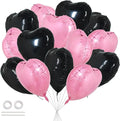 TONIFUL 30Pcs 18 Inch Pink Black Heart Balloons Valentine’s Day Heart Shape Foil Mylar Balloons Decoration for Romantic Valentine's Day Wedding Bridal Shower Anniversary Engagement Party Supplies