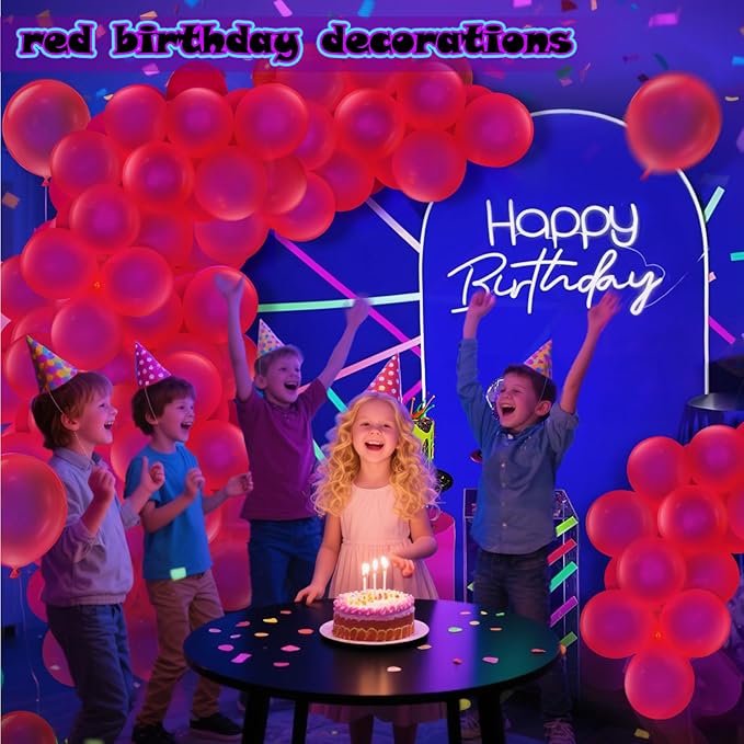 100 Pcs UV Neon Red Balloons 12 inch Neon Party Supplies, Balloons, Glow in the Dark for Birthday, Graduation, Baby Shower,Wedding, Anniversary Valentines Party Decorations