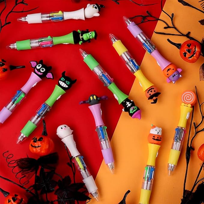 12PCS Halloween Pens,Multicolor Ballpoint Pens with Lights 4 Colors in 1 Halloween Retractable 0.7mm Multicolor Glow Writing Stationery for Holiday Party School Supplies Students Rewards