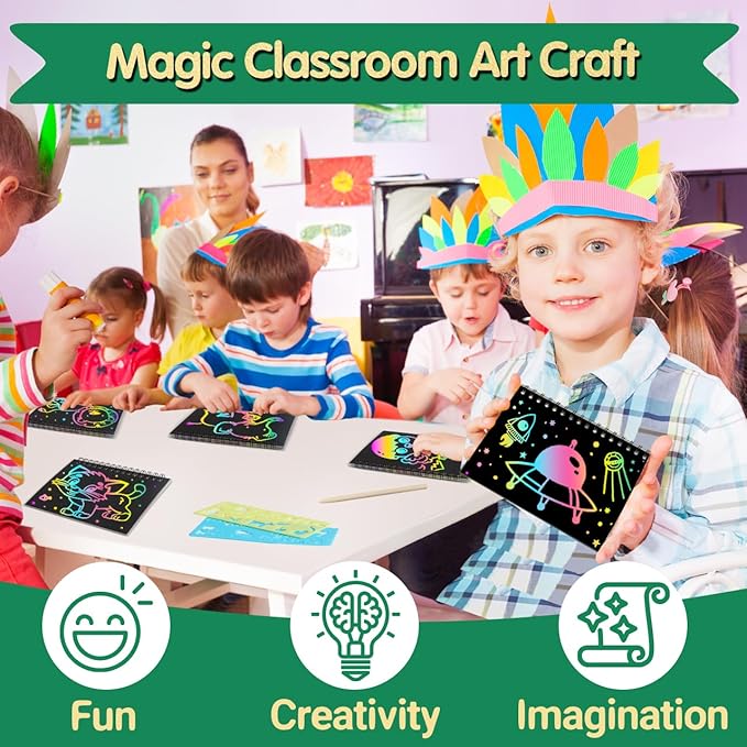 ZMLM 48 Pack Scratch Art Party Favors: Birthday Party Favors for Kids 4-8, Bulk Rainbow Scratch Notebook Paper Pads, Goodie Bags Stuffers Girls Boys Classroom Gifts Crafts Toys Easter Basket Stuffers