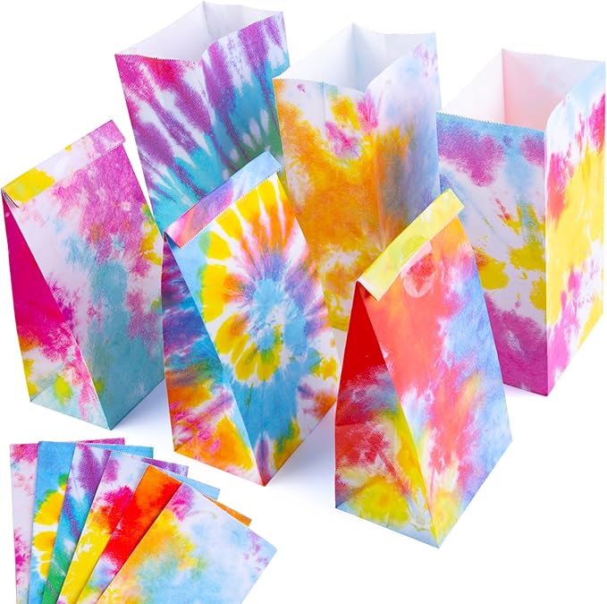 STARRKY 40 Pack Party Favor Bags, 8.8"x4.7"x3.1" Tie Dye Goodie Treat Bags Bulk for Kids Gift Packaging, Craft Supplies, Birthday Party Decorations