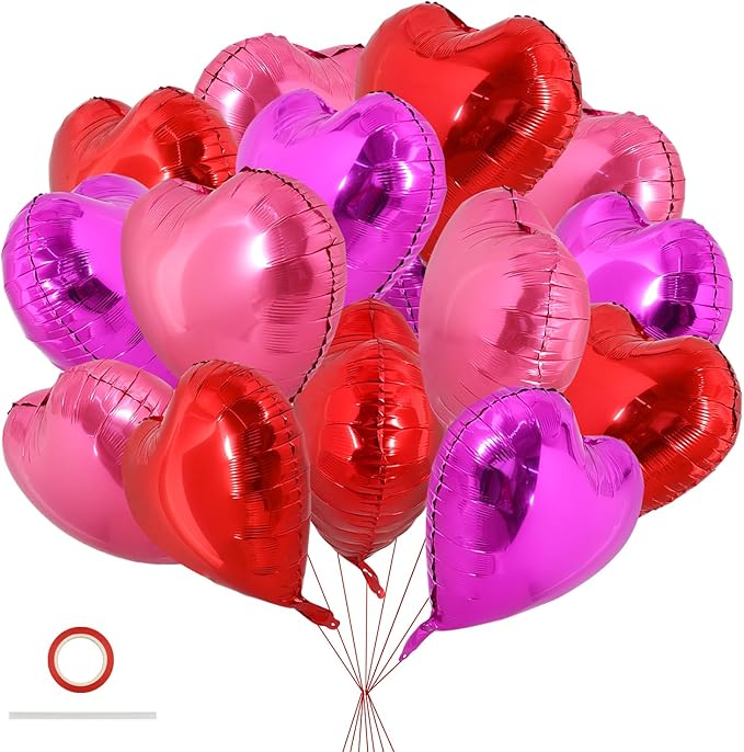 TONIFUL 30Pcs 18 Inch Rose Red Heart Balloons Valentine’s Day Heart Shape Foil Mylar Balloons Decoration for Romantic Valentine's Day Wedding Bridal Shower Anniversary Engagement Party Supplies