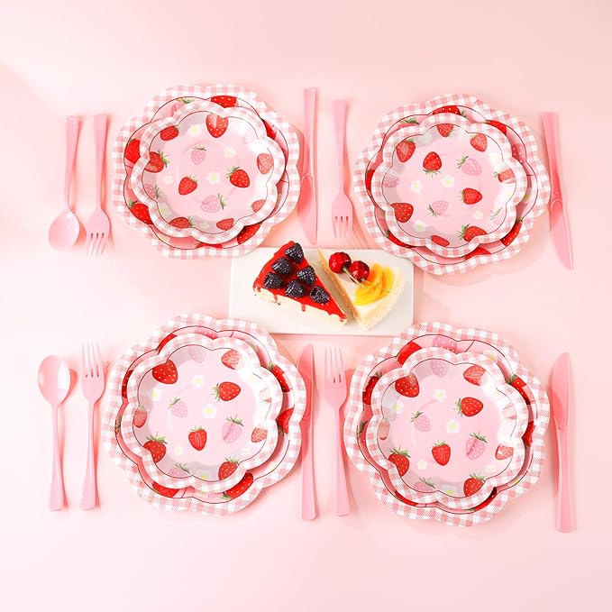 Strawberry Baby Shower Decorations for Girl, Berry Sweet Baby Shower Plates and Cups and Napkins Sets Serves 24, Strawberry Plates, A Berry Sweet Baby Is On The Way Decorations, Girl