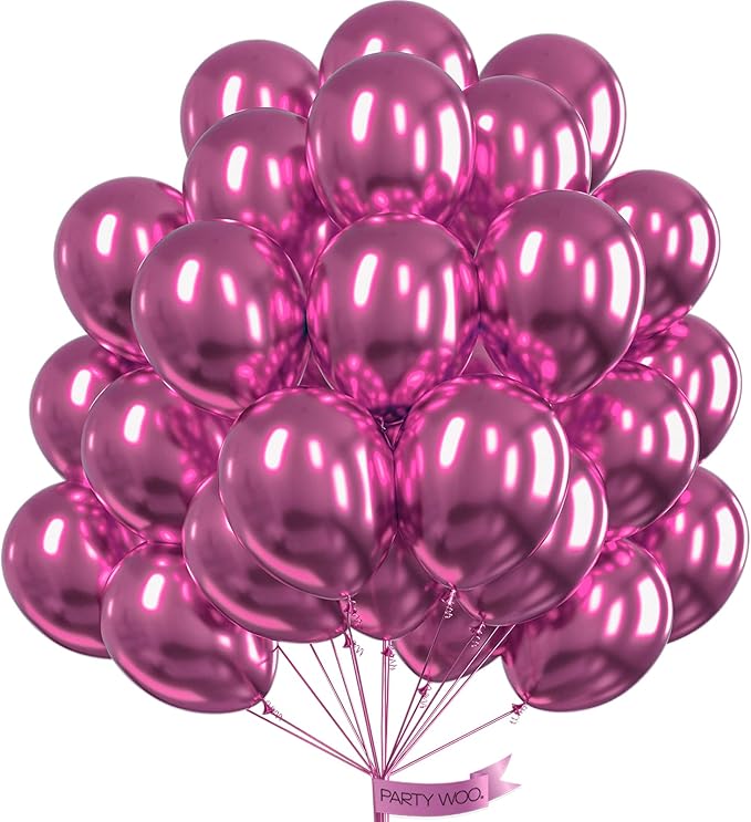 PartyWoo Metallic Hot Pink Balloons 50 pcs 12 Inch Metallic Pink Magenta Fushsia Latex Helium Balloons for Birthday Valentine's Day Bachelorette Wedding Baby Shower Party Decorations Pink-G114